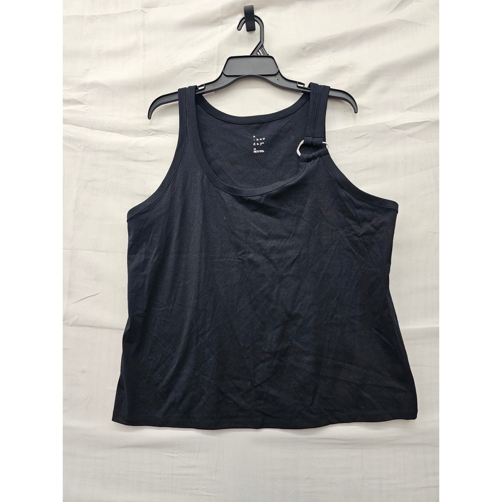 A New Day Womens Ring Detail Tank Top Black Cotton Blend Casual Size 2X